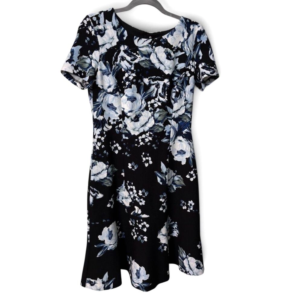 Karl Lagerfeld Paris Floral Fit & Flare Dress Blue Black Size 6